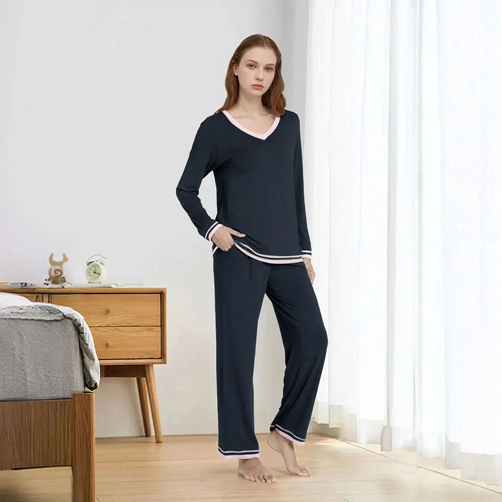 Modishion long-sleeved pajamas set round neck loose-fitting home wear ladies two-piece set spring and autumn casual wear: 3 - 5 Days Free Delivery Only UK