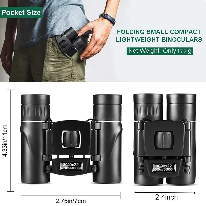 고출력 HD 저조도 레벨 쌍안경, 휴대용 여행, 50000m 장거리 접이식 미니 망원경, 사냥용 광학, 3000X22