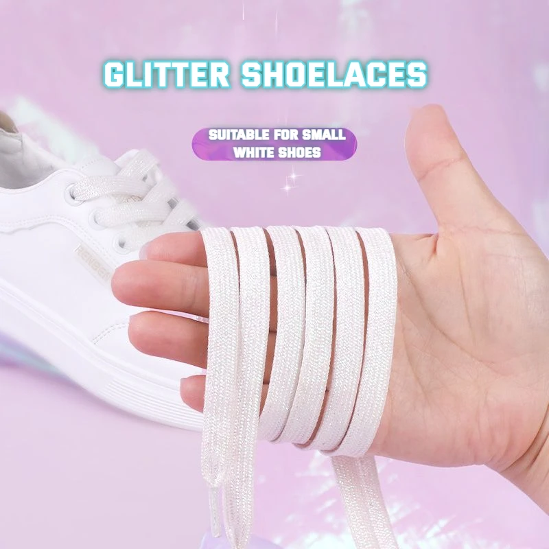 Vibrant Metallic Glitter Flat Shoelaces - Silver, White, and Gold for Sports and Running Shoes