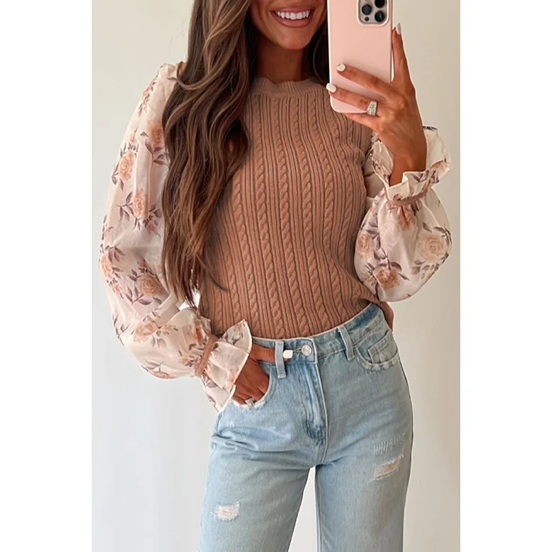 

Autumn new color matching pullover long sleeved top for women