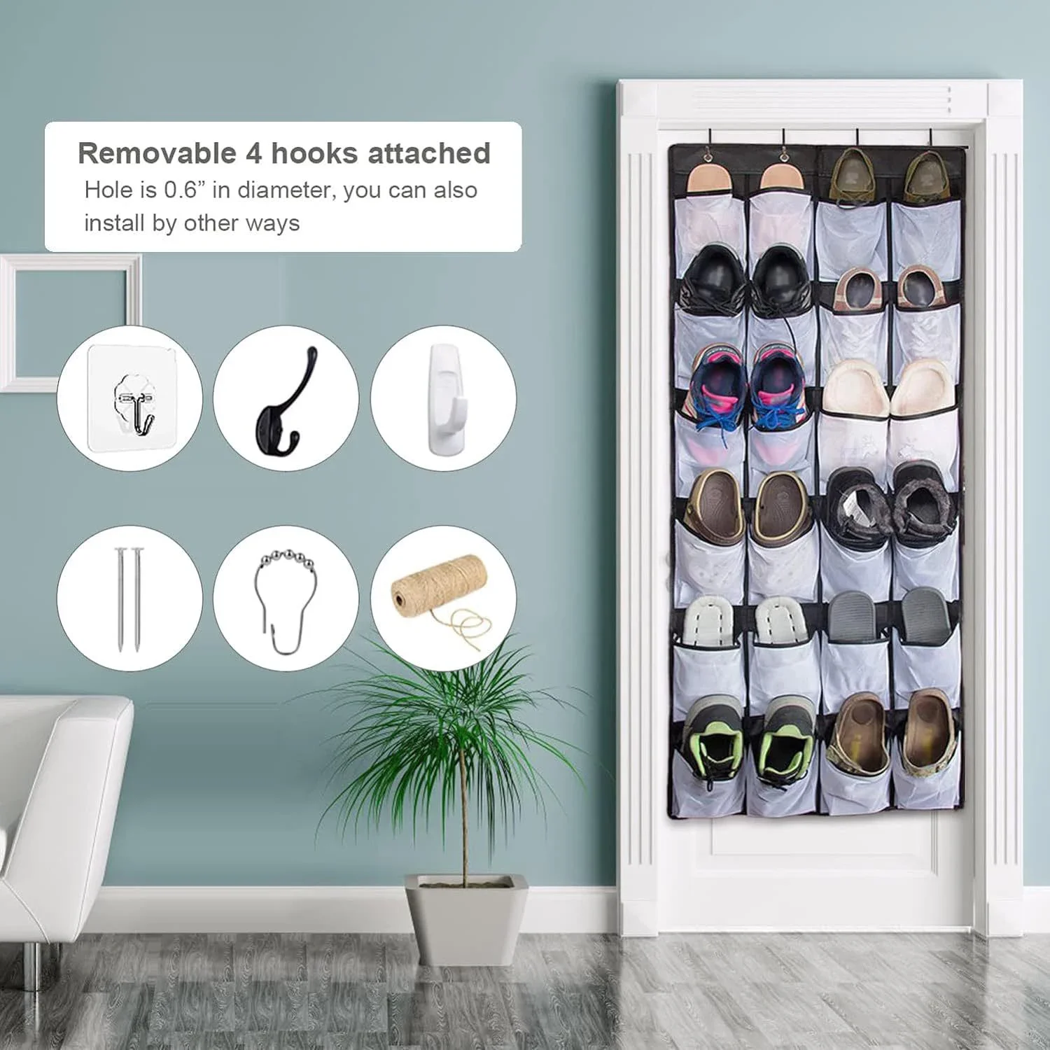 24pocket Hanging shoe rack organizer Over the Door Shoe Organizer Large Breathable Mesh Pockets slippers organizer shoe storage 5