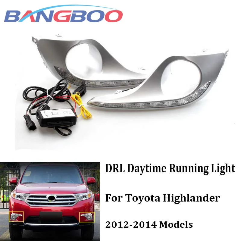 

2PCS Car LED DRL Daytime Running Light Kit For Toyota Highlander 2012 2013 2014 Yellow White Turn Signal Light With Controller