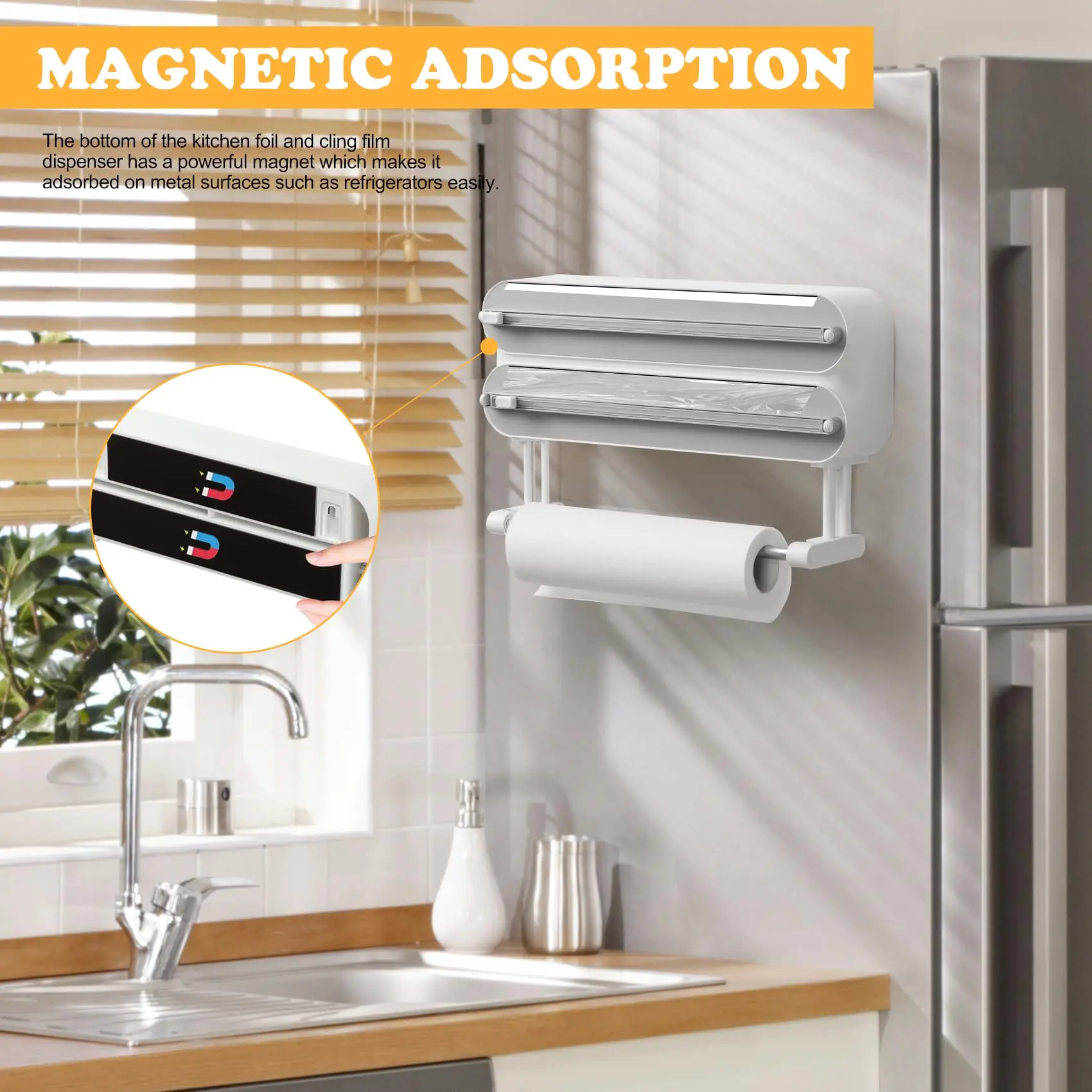 Plastic Wrap Cutter 3 In 1 Functional Aluminum Film Wrap Cutter WallMount Paper Towel Holder Cling Film Cutting Holder