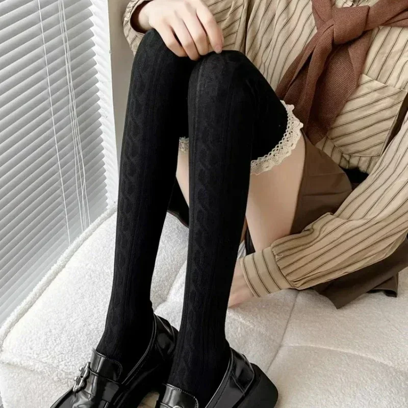 Sexy Lace Long Socks Women Lolita Over Knee Thigh High Sock Knit Thigh High Up Stockings Girls Thermal Warm Tall Tube Leggings