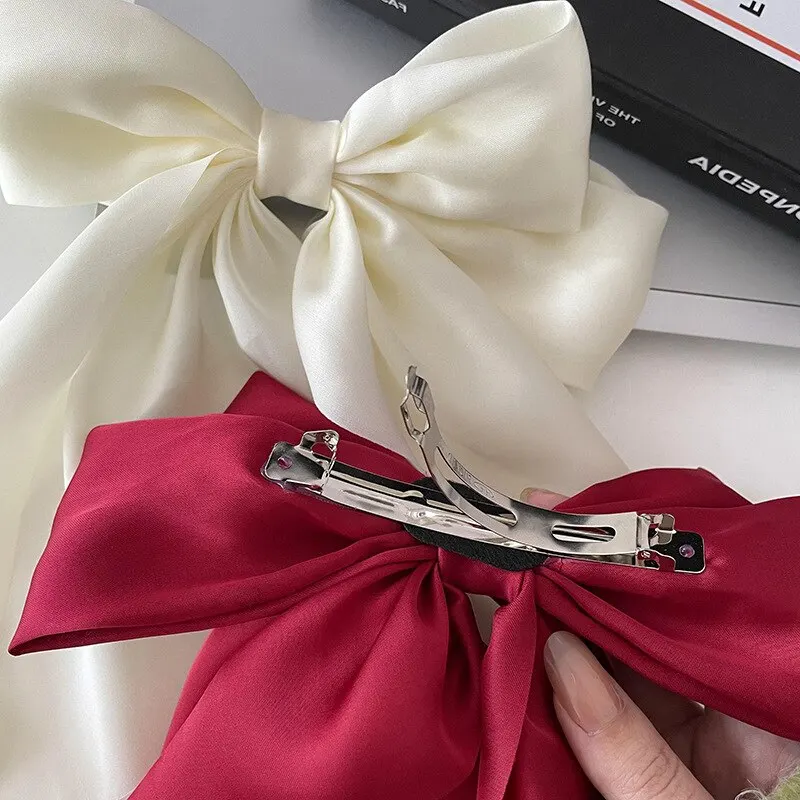 Women Hair Clip Bow Ribbon Spring Clip Hair Pin Elegant Retro Headband Clips Girls Accessories