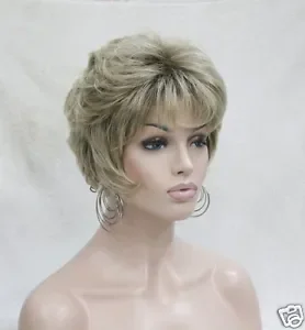 

charming blonde with light brown root short synthetic hair lady's curly full wig