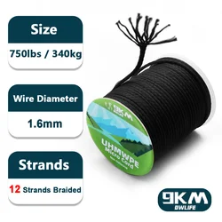 Durable Hollow Braided Multi-Purpose Outdoor Rope - 200ft 60m (Black 750lbs 1.6mm)