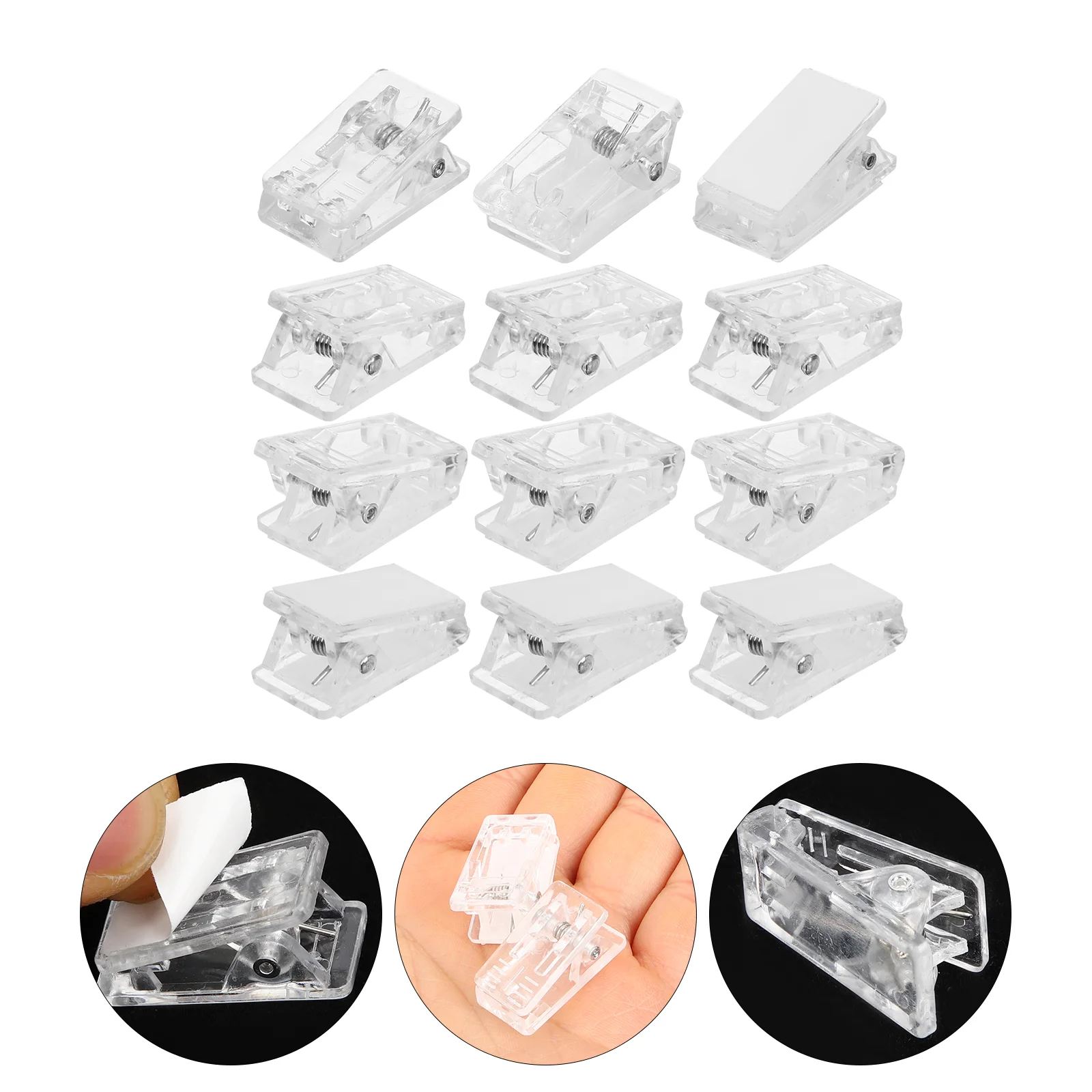 

30Pcs Transparent Spring Clips Clear Self-Adhesive Wall Clips Spring Photo Clips