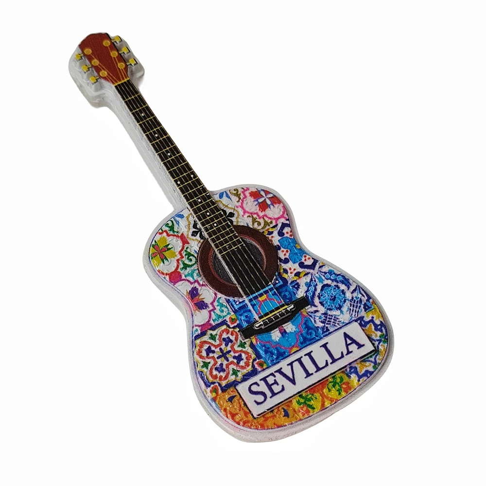 Seville Spain 3D Guitar Fridge Magnet Souvenir Gift Resin Handmade Sevilla Refrigerator Magnet Home Decoration Collection