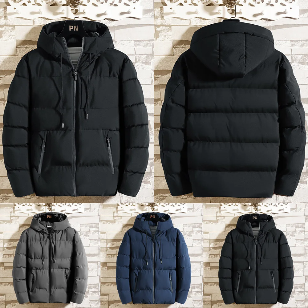 Fashion Men Winter Warm Hooded Long Sleeve Pocket Coat Casual Jacket Plus Size Solid Color High Quality Windproof Parkas