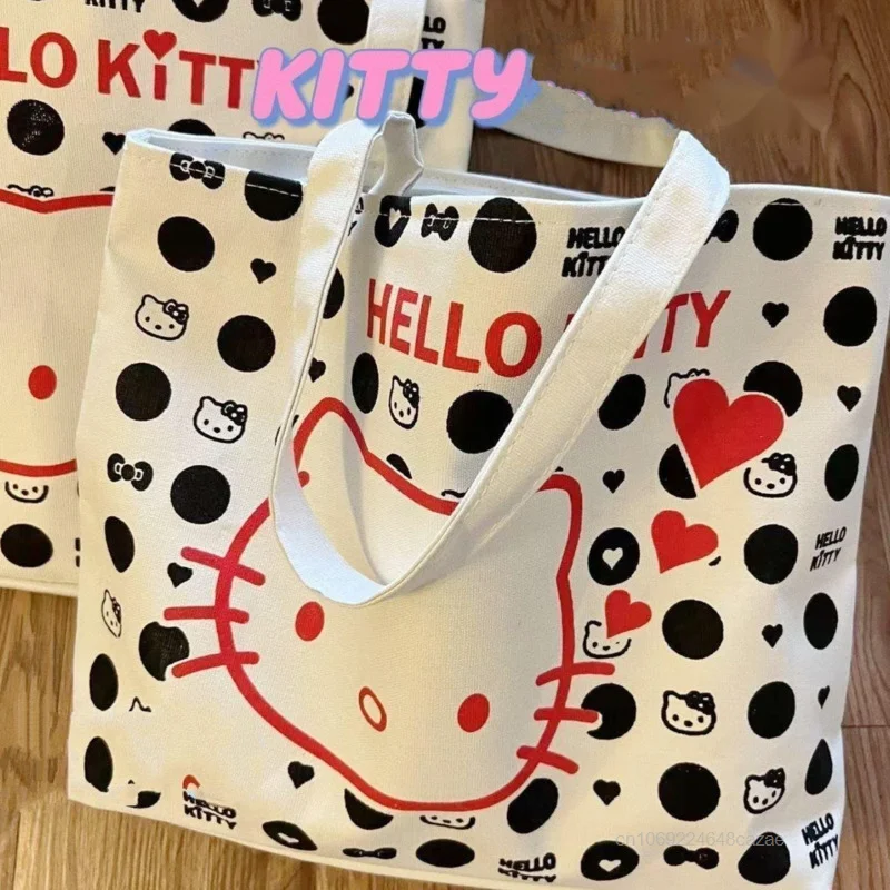 Sanrio Hello Kitty Printed Canvas Bag Portable Y2k Girl Style Casual Carrying Bag Student Fashion Trend Summer Shoulder