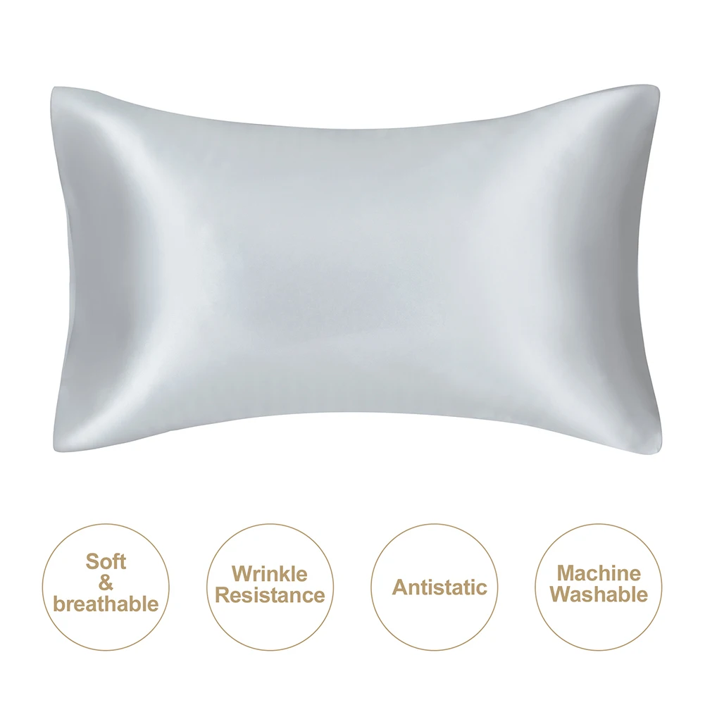 2pcs/set Solid Satin Skin Care Pillowcases Hair Anti Pillow Case Queen Size Envelope Pillow Covers for Home Hotel Travel 3
