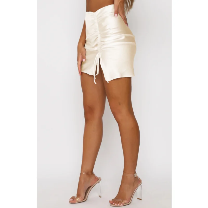 Minifalda plisada de satén con cordones y abertura lateral para mujer, falda de moda, cintura alta lisa, cremallera, atuendo informal, falda para mujer
