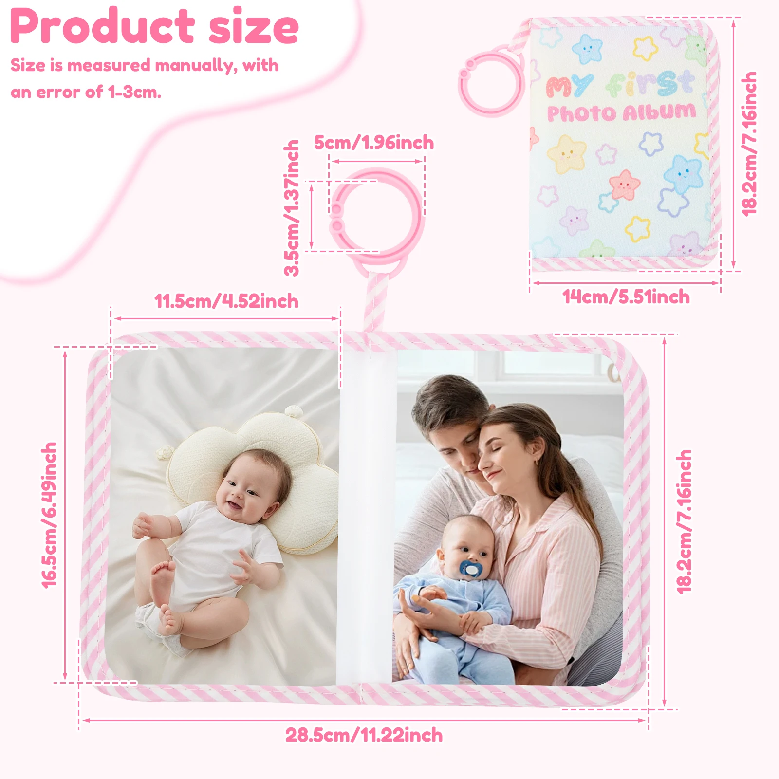 Soft Cloth Baby Photo Album Safe Baby Memory Album Book with Mirror Cute Newborn Family Memory Picture Book Holds 17 Pictures