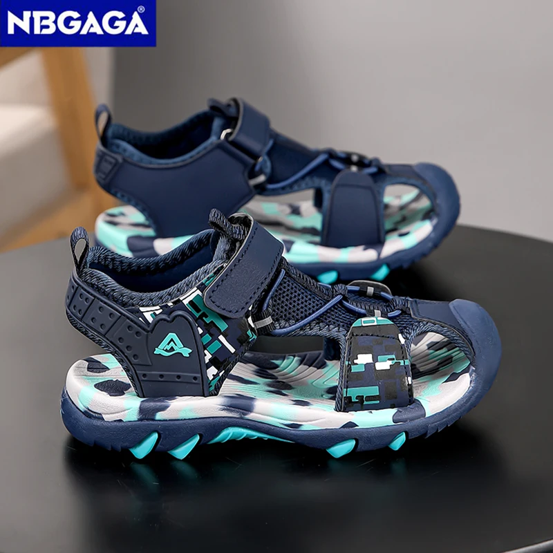 어린이를위한 여름 스포츠 샌들 5-16 세 소년 통기성 미끄럼 방지 비치 신발 야외 안티 범프 폐쇄 발가락 샌들