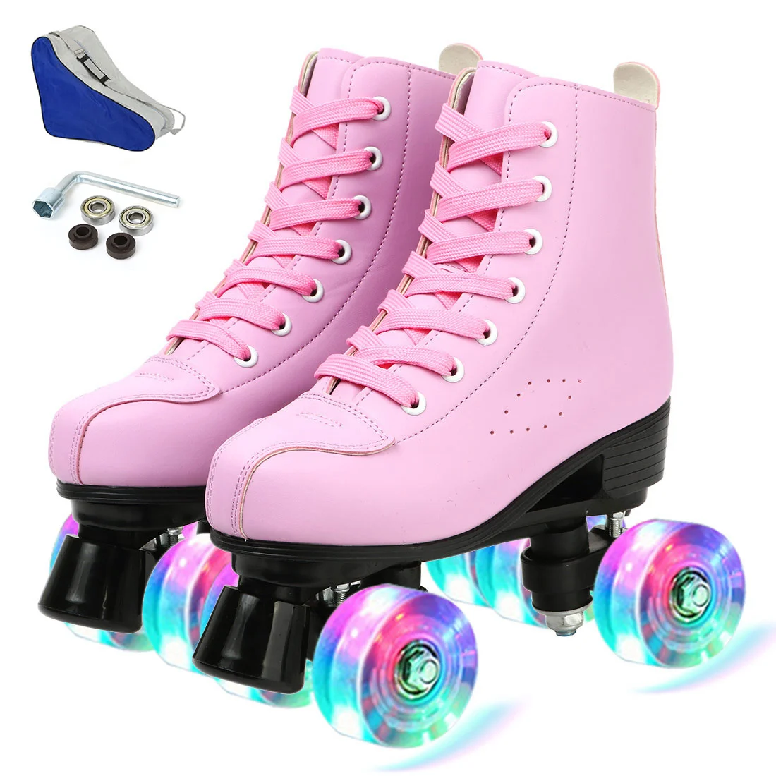 

Girls Boys Quad Roller Skate Shoes Flashing 4 Wheels Skates Teenagers Beginners Adult Women Men Outdoor Skating Sliding Sneakers