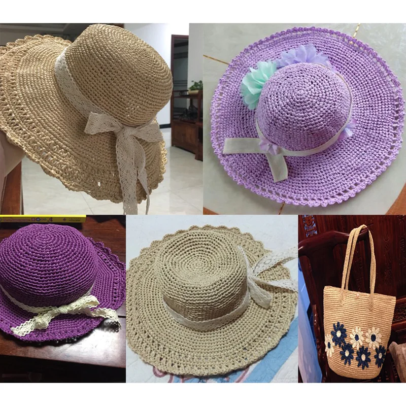 600M Colorful Natural Raffia Straw Yarn for Hand Knit Crochet Summer Hat Handbag Straw Hat Organic Raffia Diy Crochet Material 5