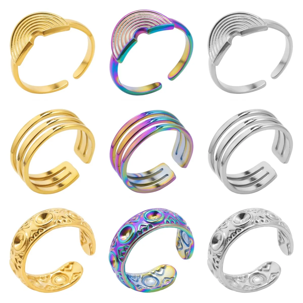 

10pcs Stainless Steel Rings for Women Wedding Party Jewelry Decoration Finger Accessory Aesthetic DIY No Fade Rainbow Moon Ring