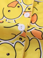Yellow duck print pajama set Comfortable short-sleeved lapel top and elasticated waist shorts Women's loungewear - Image 5