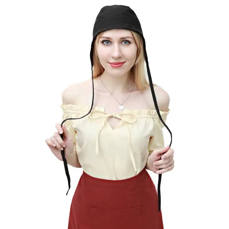 DAZCOS Medieval Coif Cap Linen Cap Women's 13-15 Century Victorian Hat Colonial Cosplay Headwear Red Brown White Black