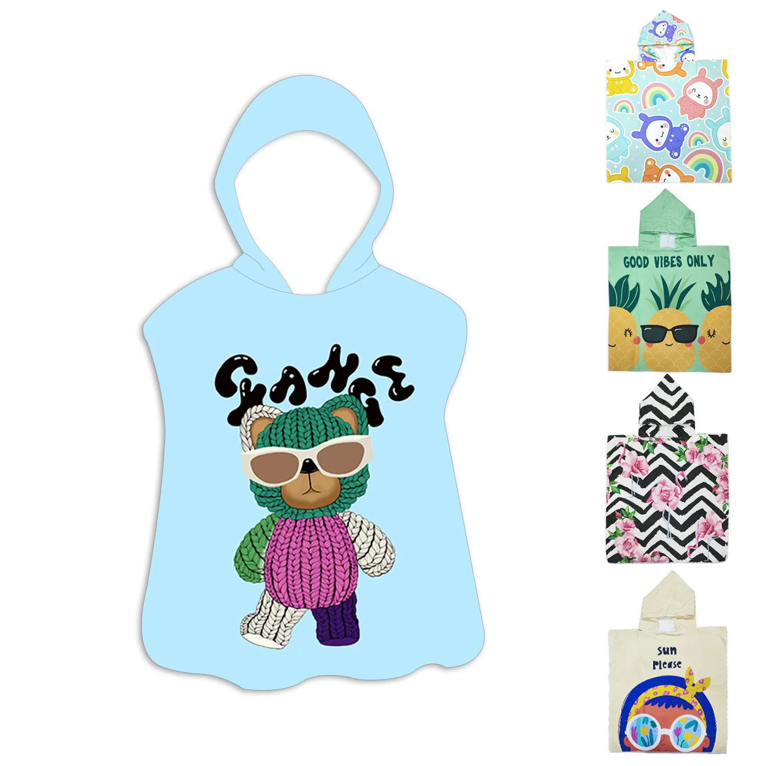 Cartoon printed children's bath towel cape hooded cape ultra-fine fiber shower absorbent quick drying bathrobe