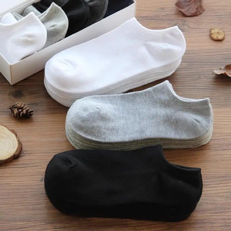 Business Boat Socks Black And White Solid Color Simple Men's Boat Socks Breathable And Comfortable Casual 10 pairs