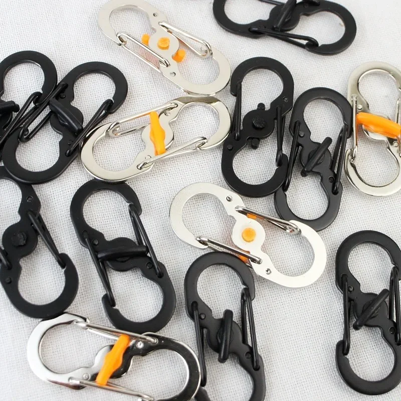 Outdoor Camping S Type Carabiner With Lock Mini Keychain Hook Anti-Theft Outdoor Camping Backpack Buckle Key-Lock Tool 1/5/10Pcs carabiner clips keychain carabiner