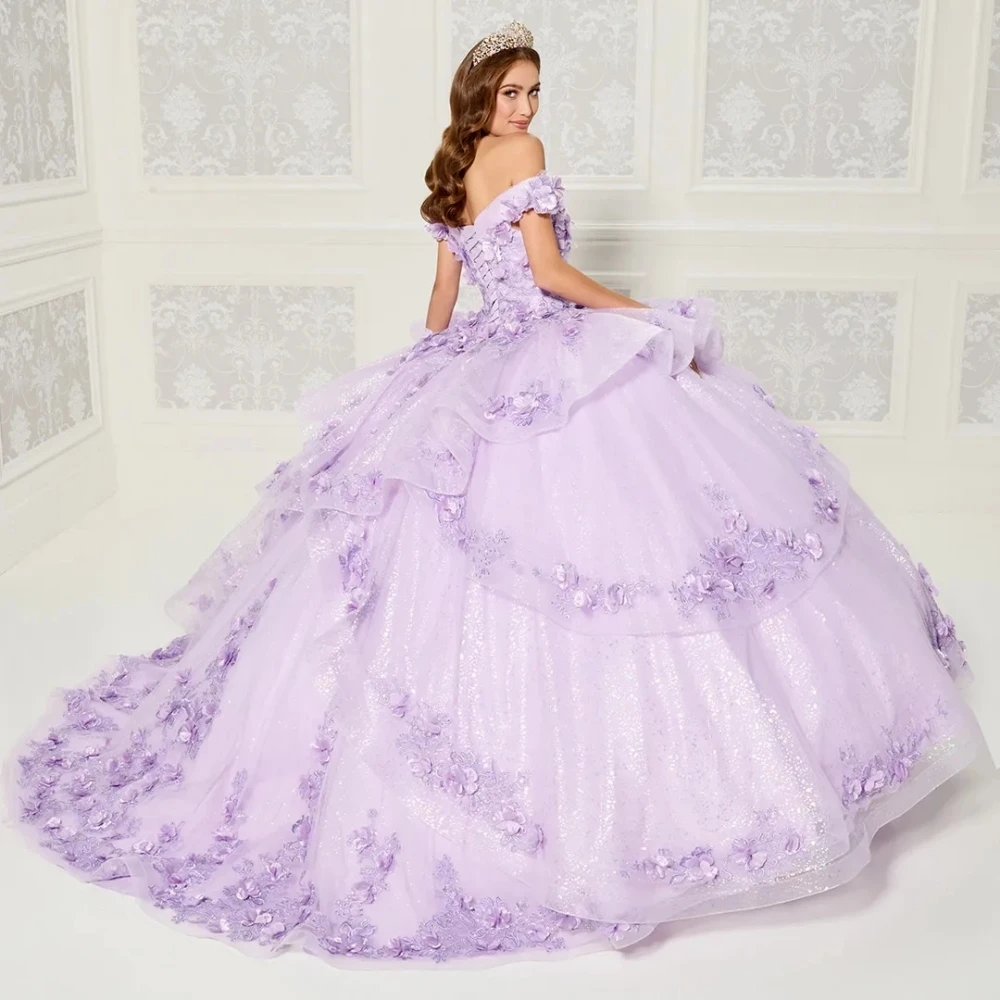 Paarse Ruches Quinceanera Jurken Sierlijke Off The Shoulder Prinses Jurk Sprankelend Charmante Sweet 16 Jaar Vestidos De Anos