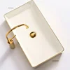 Luxury Gold Ceramic Tabletop Bathroom Sinks Home Hotel European Minimalist Household Washbasin Square Bathroom Wash Basins d 1