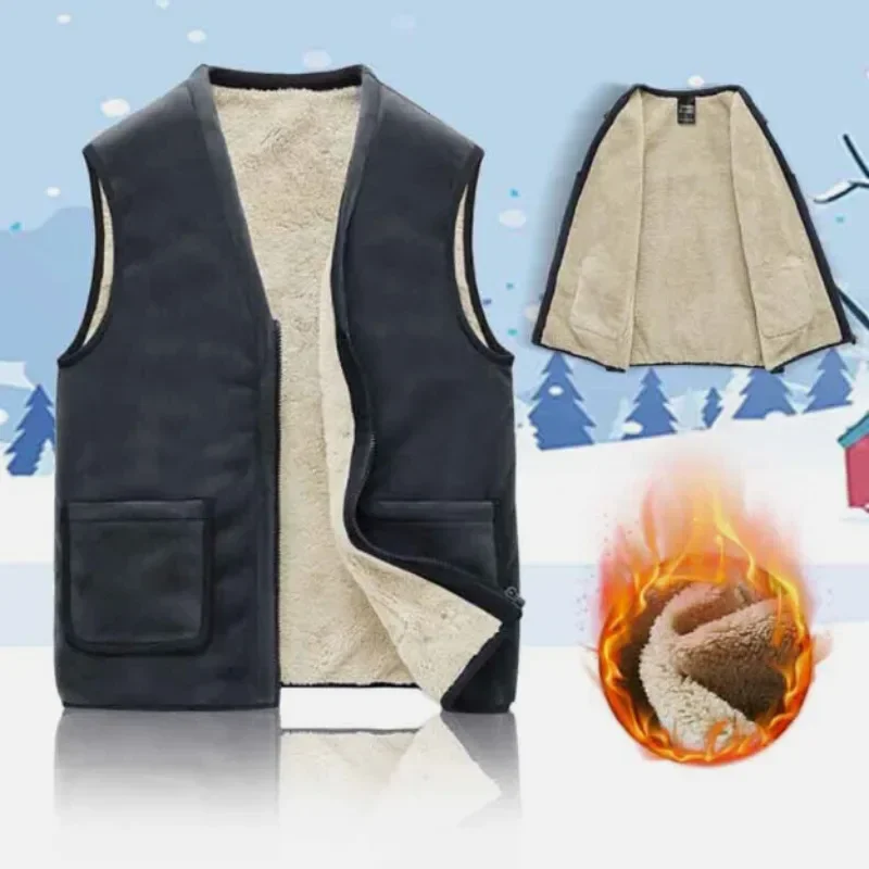 

Men's Lamb Fleece Vest Winter Warm Jacket Waistcoat Sleeveless Outdoor New Thickened Polar Fleece Clip