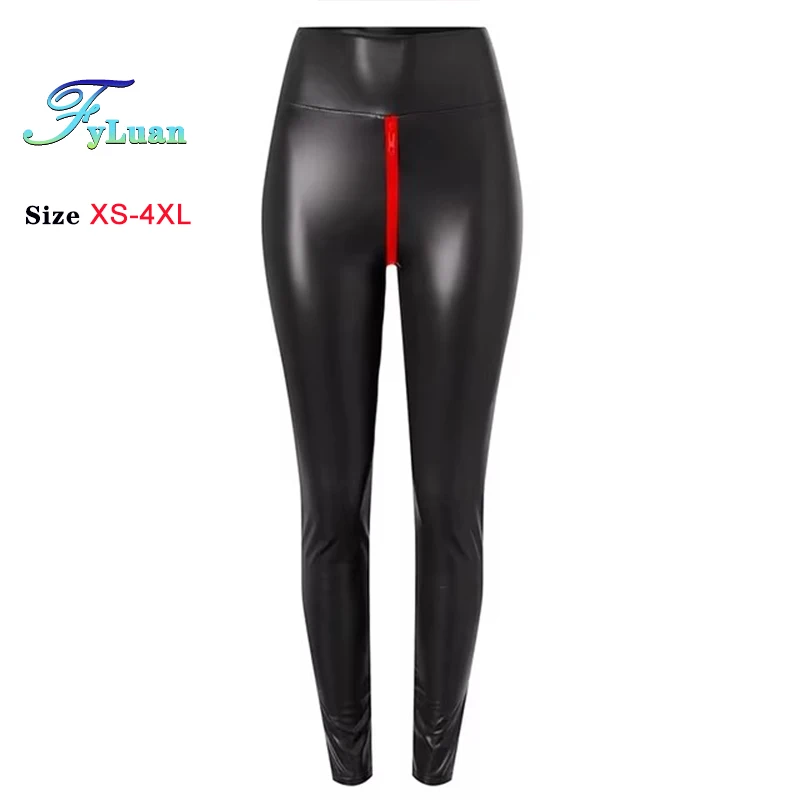 Women Matte Black PU Leather Pants Double Zippe High Waist Leggings Thick Elastion Slim Nightclub Leggings Ankle-Length Trousers women pants denim trousers