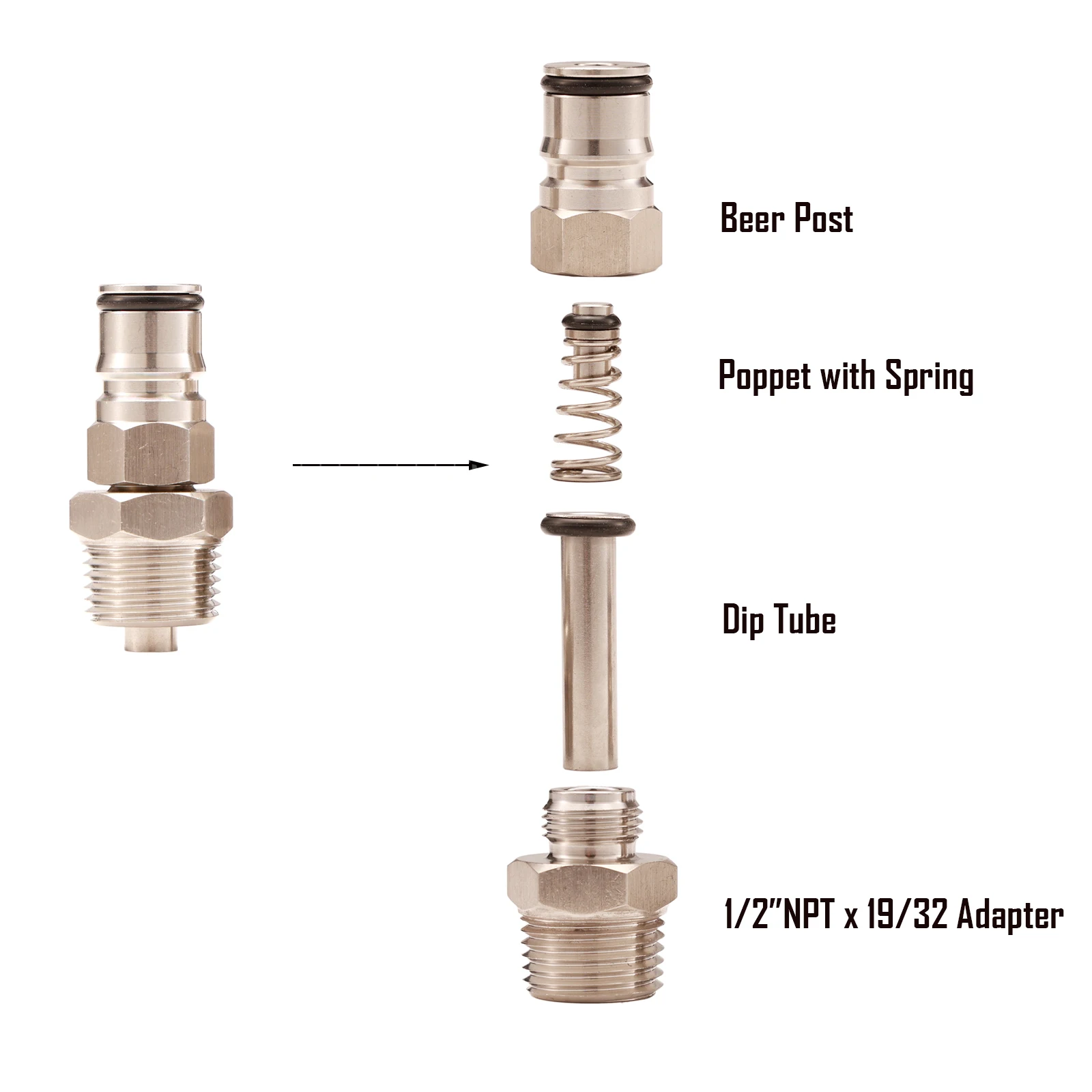 Homebrew 19/32-18 Ball Lock Post with 1/2" NPT Thread Bulkhead Assembly Gas/Liquid Ball Lock Corny Keg Adapter