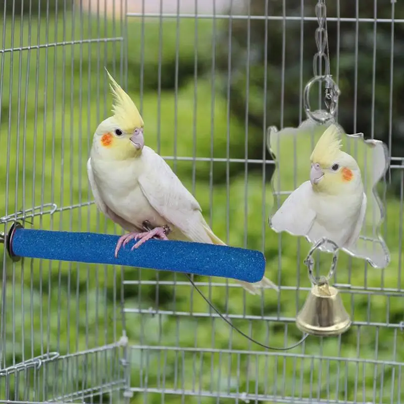 Parrot Toy Bird Toy Bird Cage Accessories Bird Mirror With Bell Durable Interactive Puzzle Parrot Toy Bird Cage Mirror Safe And Durable Cage Stand Decoration Pet