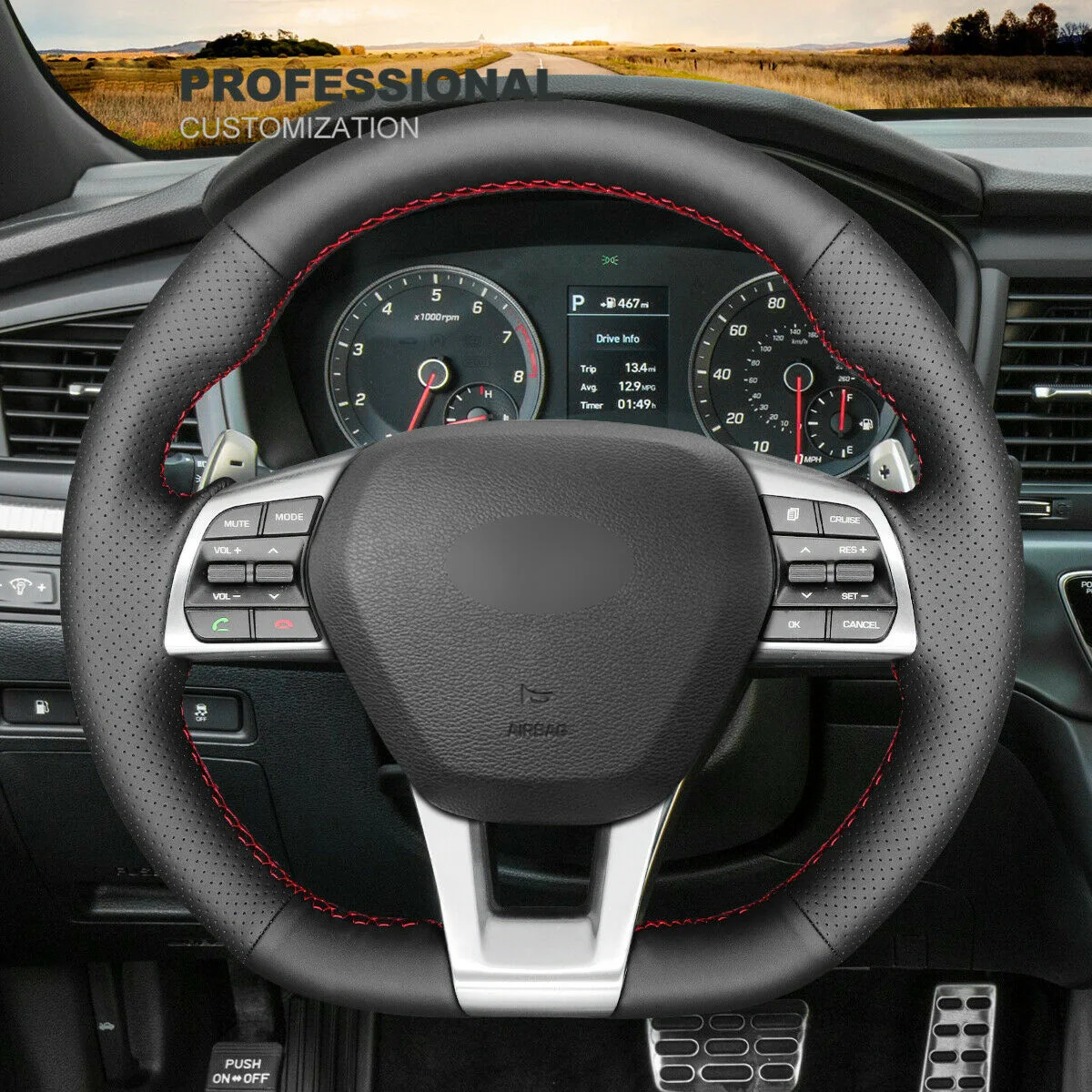 

Hand-stitched Black Leather Suede Steering Wheel Cover Wrap For Hyundai Sonata (3-Spoke D Shape) 2015-2019 Car Accessories