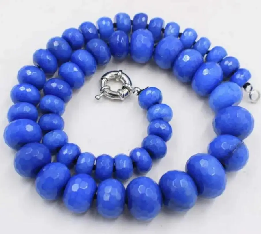 

blue jade roundel faceted 8-20mm necklace 18inch wholesale beads nature