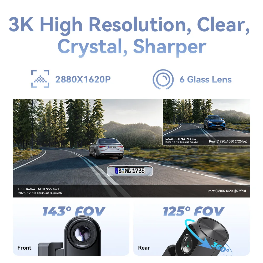 DDPAI Dash Camera Mola N3 Pro Car Cam Front and Rear Car Recorder 3K Car DVR Dash Camera Recorder GPS  24H Parking Monitor — view 3