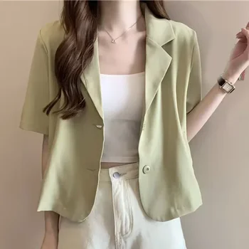Summer Blazers Classic Women Simple Leisure Loose Korean Style Youth Single Breasted Slight Strech Comfortable Solid Color Tops - Image 4