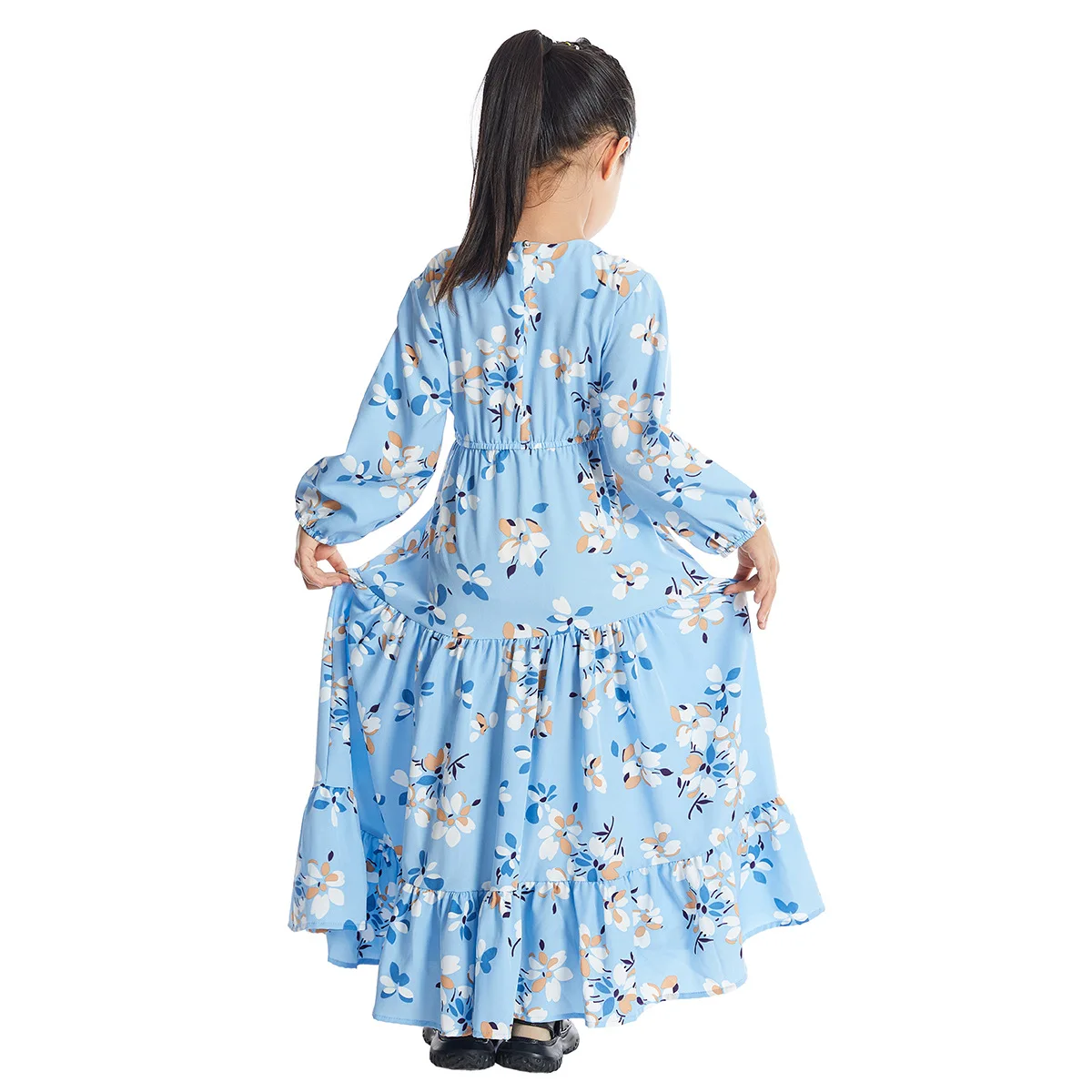 Muslim Robe Gown Floral Dress for Kids Children Abaya Princess Long Dresses Girl Kimono Ramadan Middle East Arab Islamic Clothes