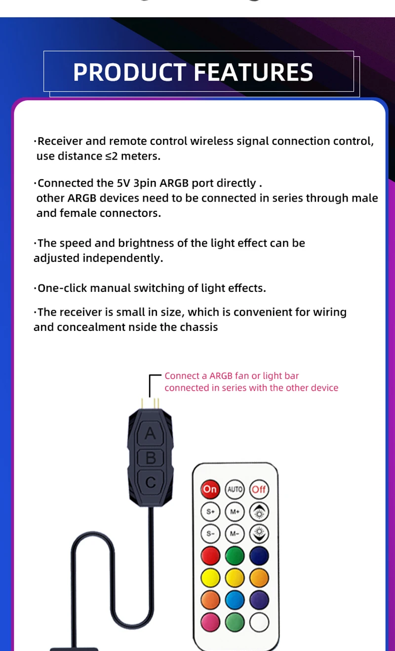MINI ARGB Controller 5V3PIN to SATA Light Regulator with Remote For PC case fans