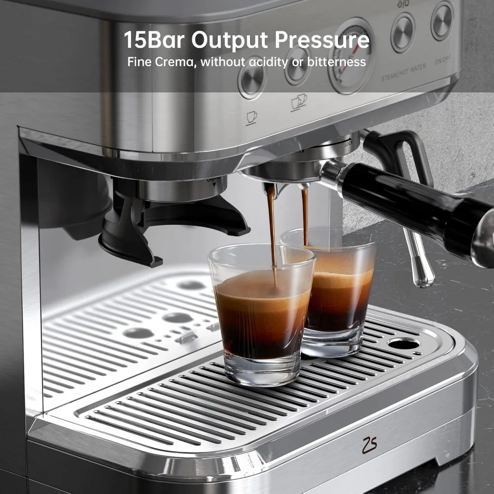 Espresso Machine 20 Bar, Semi Automatic Espresso Maker with Grinder, Stainless Steel, Latte 3