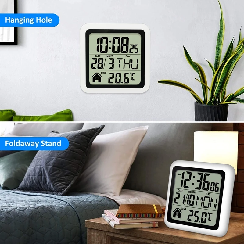 Wall Clock Digital Wall Clock Large Waterproof Bathroom Wall Clock For Bath Countertop Moisture Proof Temperature Humidity Meter Suction Clock Watch