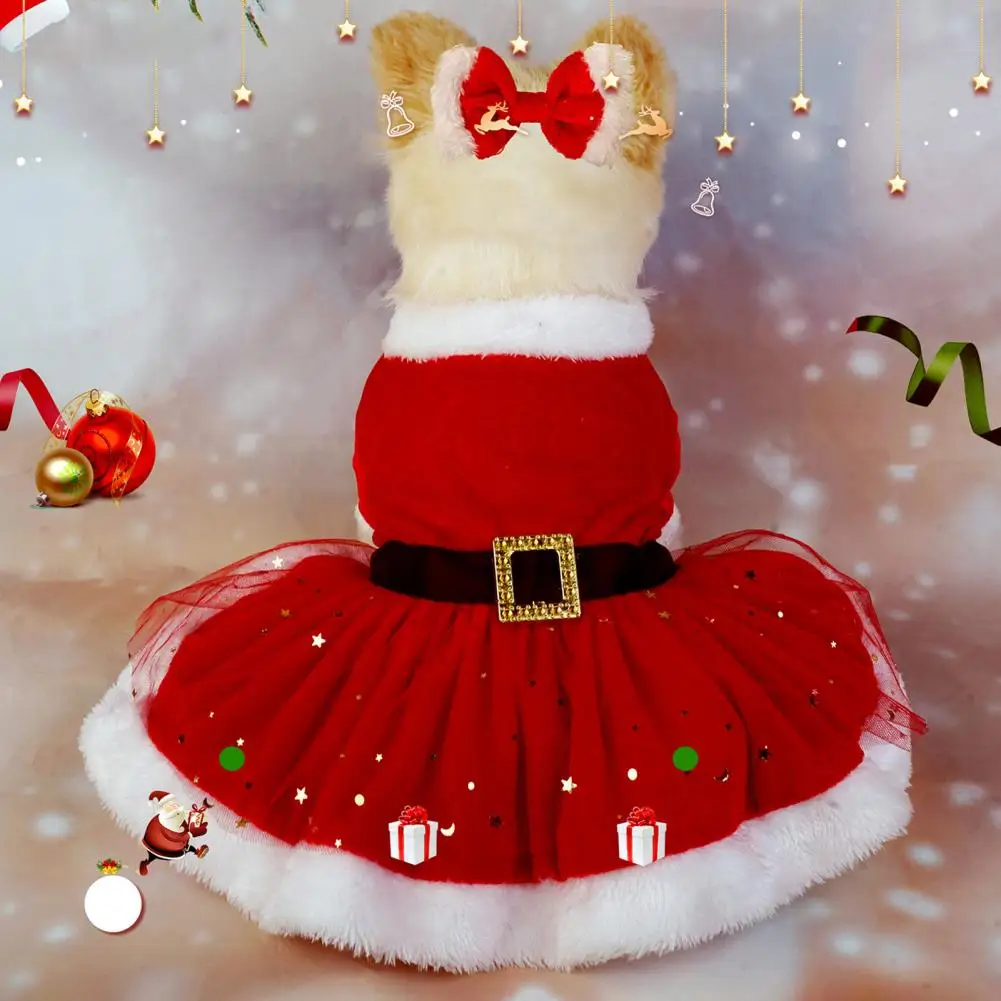 

Skin-friendly Pet Dress Pet Christmas Dress Festive Pet Dress Shiny Glitter Santa Costume with Hairband for Christmas Photos