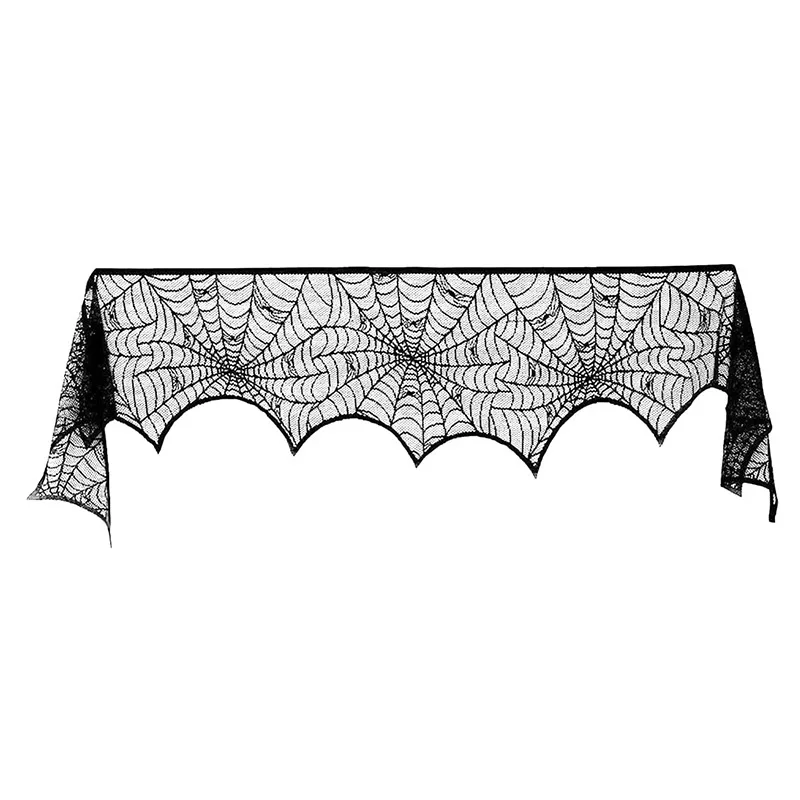 Black Lace Halloween Table Runner Spider Web Tablecloth Ghost Day Decorative Cloth Bat Theme Halloween Table Decor
