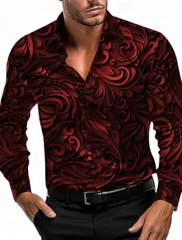 Camicia a maniche lunghe da uomo casual alla moda con motivo floreale Camicia formale da sera per feste Estate Primavera Autunno Manica lunga con risvolto 1