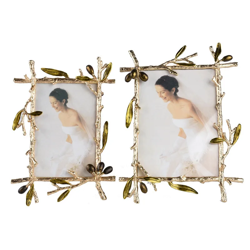 Elegant Golden Olive Branch Metal Picture Frame
