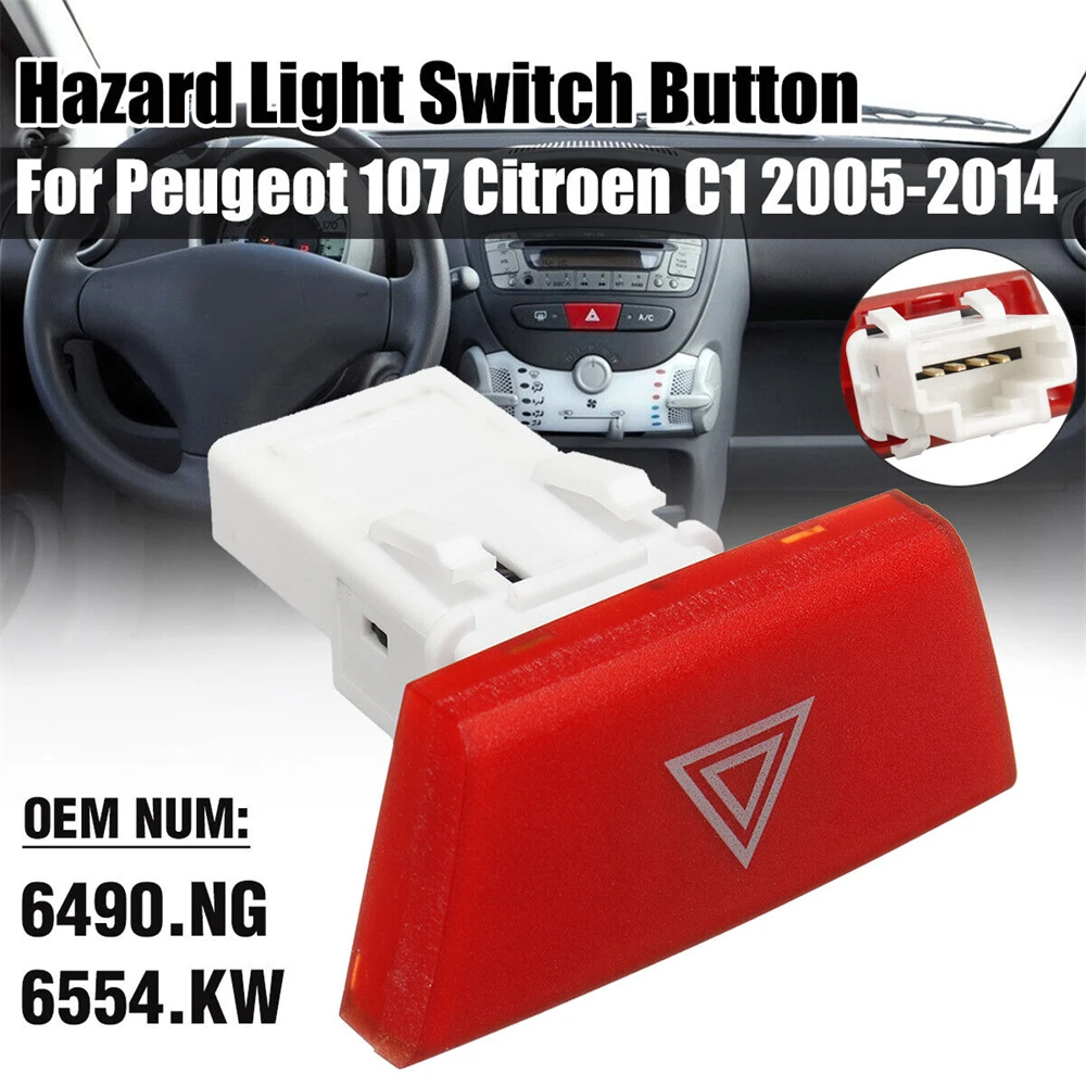 Interruptor De Advertencia De Peligro Para Peugeot 107 / Citroën C1 / Toyota Aygo (2005-2014) - Ref. 6490.NG
