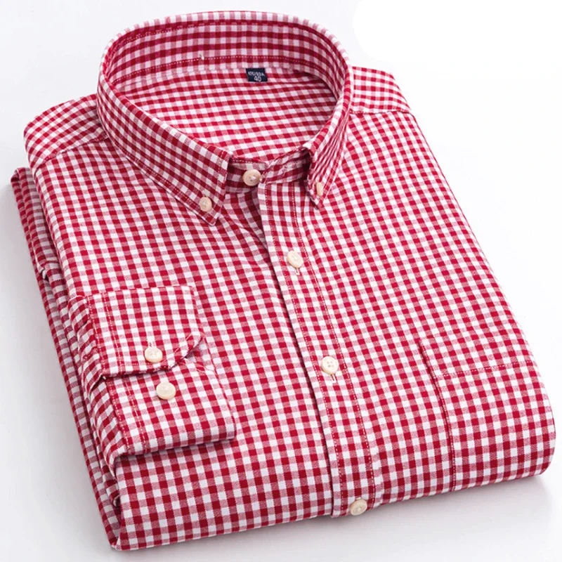 

New Spring and Summer Plaid Cotton Non-ironing Slimming Luxury Business Small Plaid Men's Casual Long-sleeved Shirt