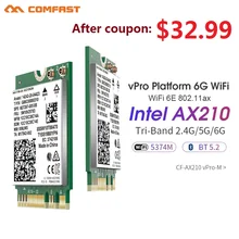 

WiFi6E Intel AX210 vPro Platform 5374Mbps 2.4G&5.8GHz&6GHz Tri-band 802.11ax PCI-E Network Card NGFF M.2 Module Bluetooth 5.2