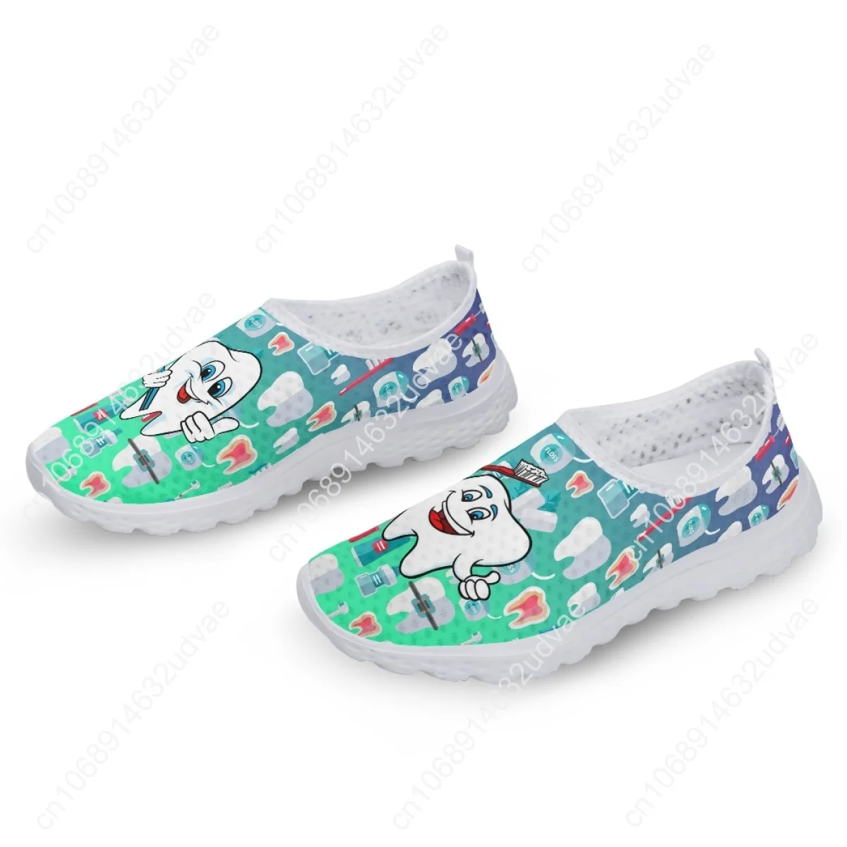 Casual Slip On Dental Shoes for Woman Cartoon Tooth/Dentist Gradient Pattern Flat Sneakers Mesh Ladies Light Loafers