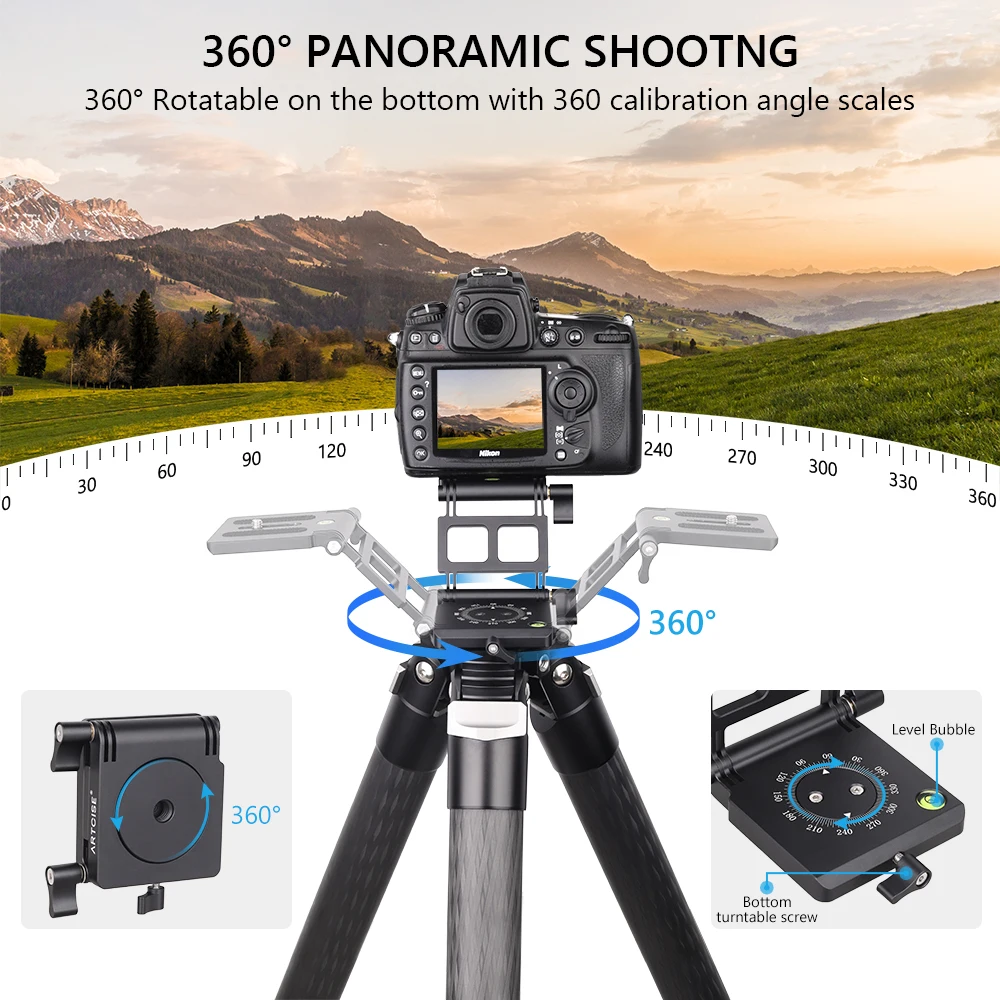 ARTCISE ZH10 Upgraded Z-Flex Tilt Folading Aluminum Alloy 360&deg; Panoramic Tripod Head with 2 Adjust Knob for DSLR Camera Load 3kg